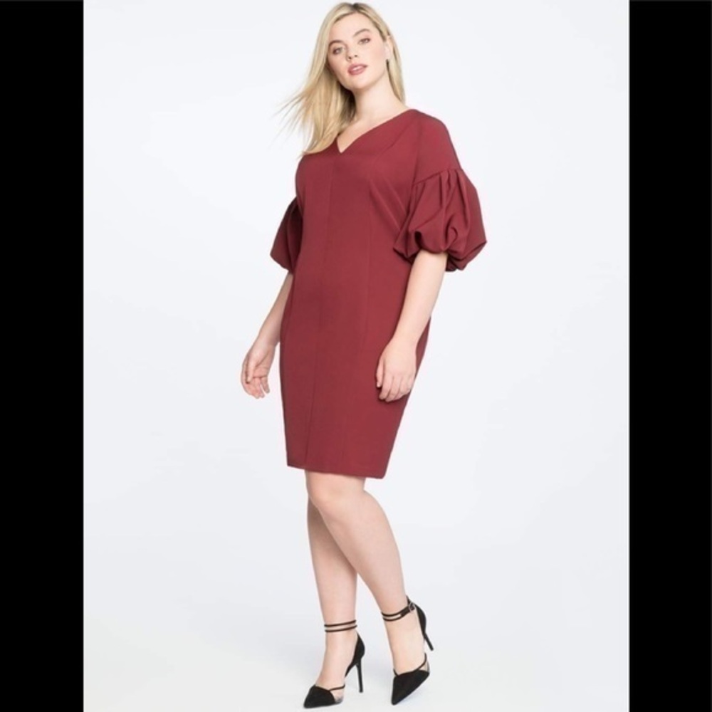 Eloquii Burgundy Minimalist Puff Sleeve Sheath Mini Dress Size 22 Mod